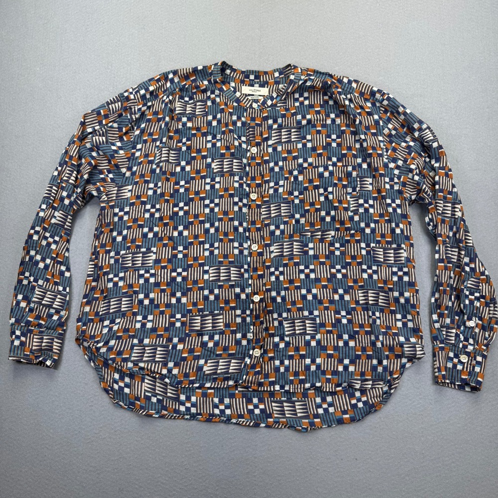 Isabel Marant Etoile Womens 42 Geometric Cotton Button‎ Down Shirt Blue Orange